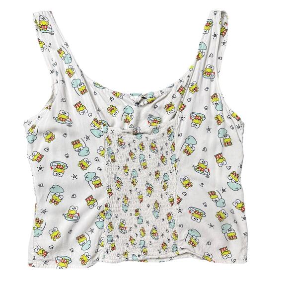 Sanrio Keroppi Women's XL Ruched Tank Top Tie Front Donut Pond - Picture 8 of 15